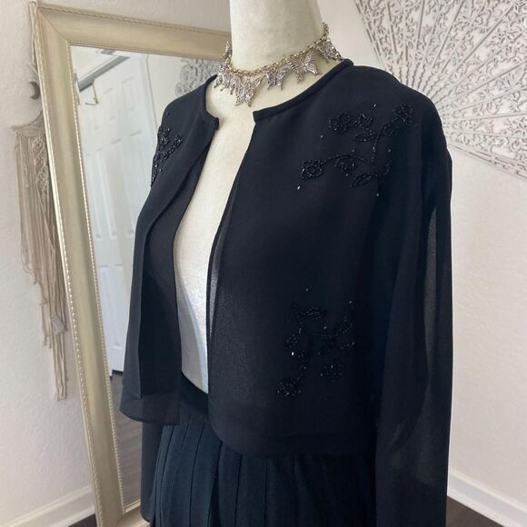 Vintage Whimsygoth Black Sheer Cropped Sequin Beaded Open Front Mesh Cardigan M - Picture 4 of 7